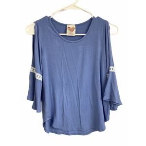 Kiddo Blue Lace Cold Shoulder Bell-Sleeve Blouse